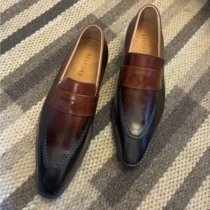 Bespoke Custom Made Women’s hand-painted two-tone leather penny loafers Size 9
